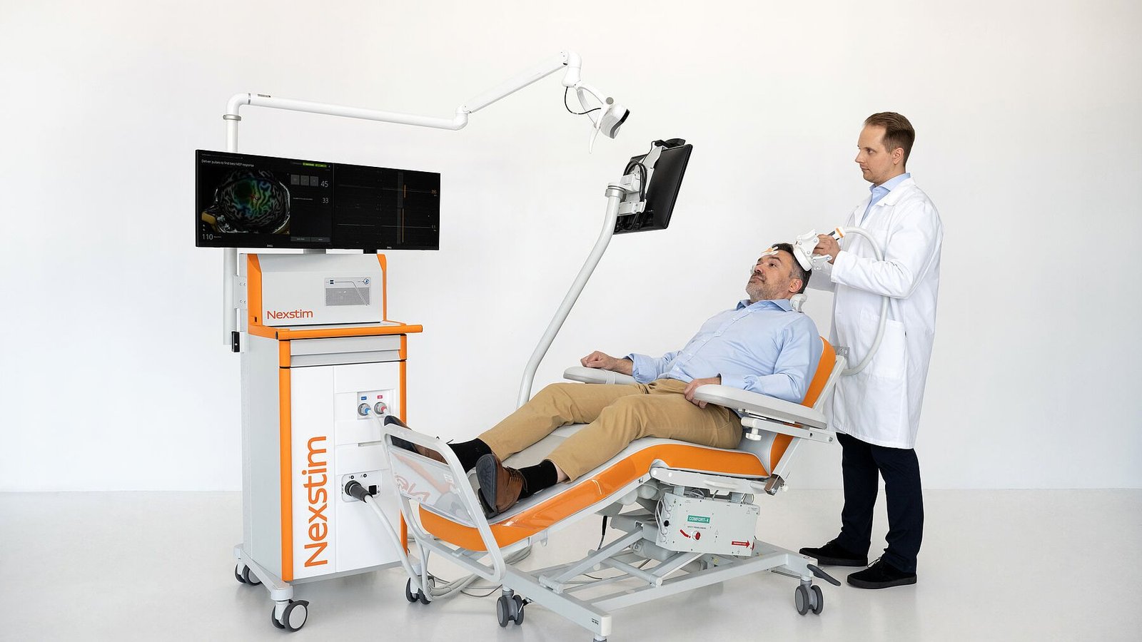 Nexstim NBS 6 navigated TMS system used for preoperative speech mapping before brain tumor surgery